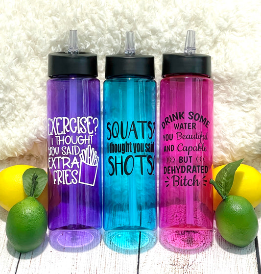 Funny Water Bottle, 24oz Water Bottle, Perfect Gift, Flip-up Straw Water Bottle, Workout Water Bottle
