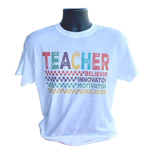 Teacher - Believer, Innovator, Motivator, Educator T-Shirt | Teacher Shirt | Teacher Gift | Gift…..