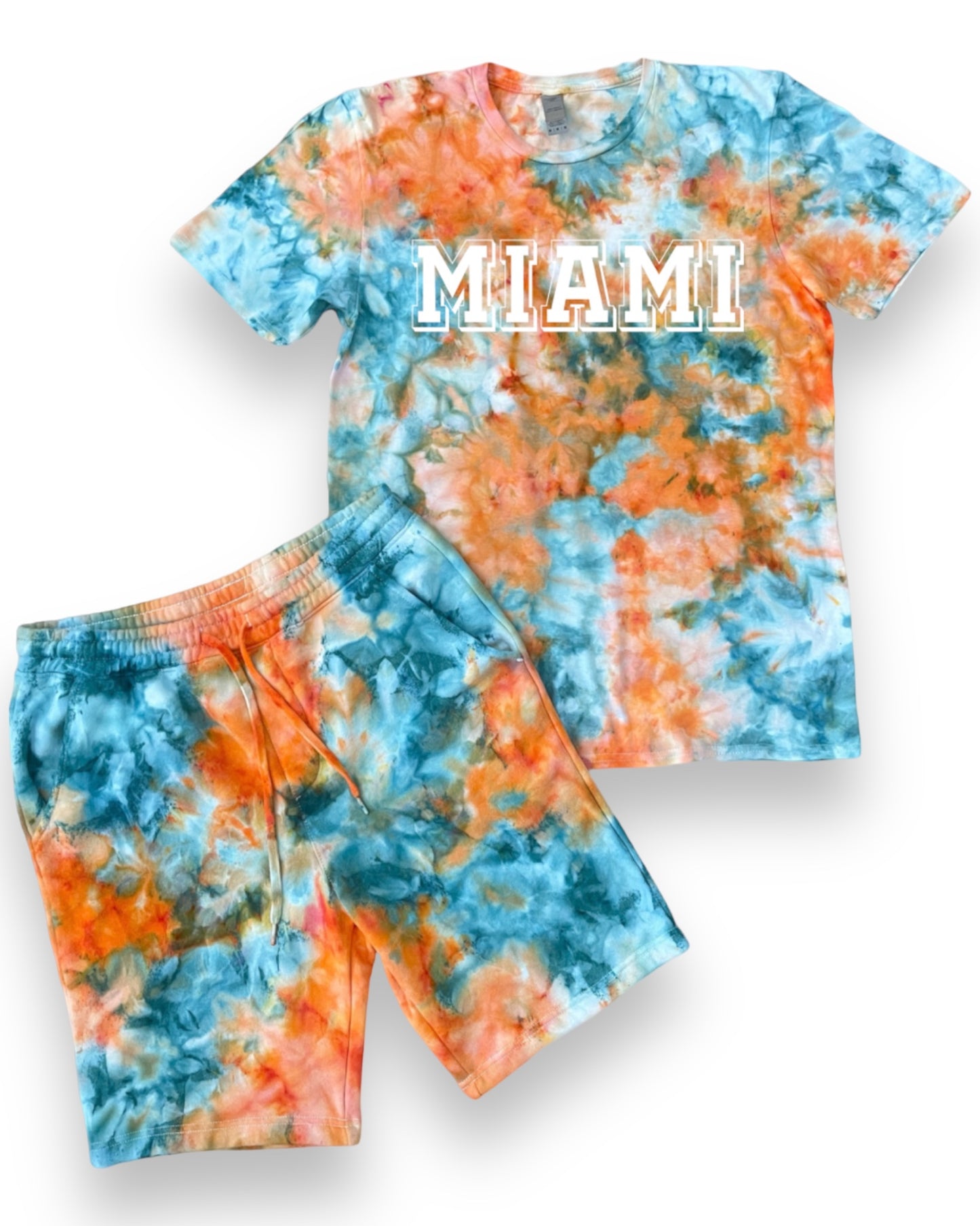 Miami Tie Dye T-Shirt and Sweat Shorts, Men Tie Dye Shirt and Sweat Shorts