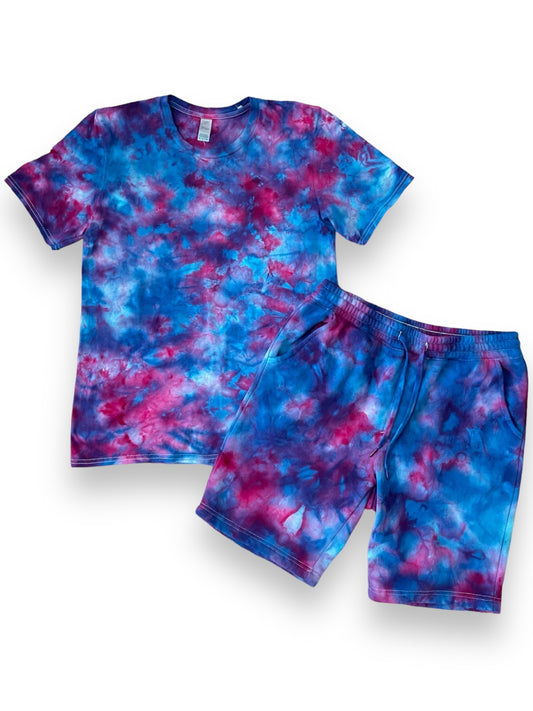 The Space Blue Tie Dye T-Shirt and Sweat Shorts, Men Tie Dye Shirt and Sweat Shorts