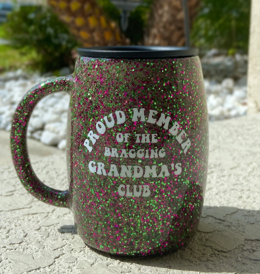 Proud Member of the Bragging Grandma’s Club glitter mug